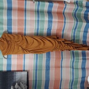 Long semi-formal suede asymmetrical dress